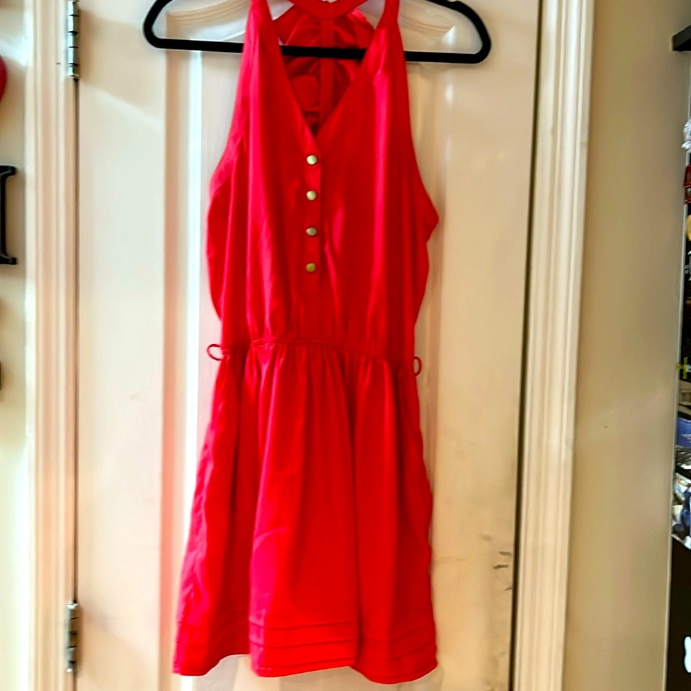 Ruffled back summer dress with pockets and belt hooks